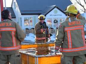 Firefighters from five Norfolk County fire stations responded to a fire at the Sakura Sushi restaurant on Norfolk Street South in Simcoe on Thursday afternoon. SIMCOE REFORMER PHOTO