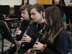 Members of the Confederation Chargers Elementary School Concert Band rehearse a musical number prior to taking part in the school band category at the annual Sudbury Music Festival (formerly known as the Kiwanis Music Festival of Sudbury) at Confederation Secondary School in Val Caron, Ont. on Monday March 27, 2023.