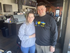 Tanya Kolisnyk and husband Sasha saying their farewells before his return to the battle in Ukraine.