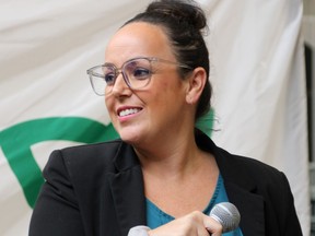 Lisa Bertrand, while executive director at Centre culturel La Ronde, addresses the hundreds of francophone children who gathered at their temporary location in Timmins Square on Sept. 22, 2022, for Franco-Ontarian Day. Bertrand was a dynamic and charismatic presence at La Ronde events, where she had a special rapport with children.  She announced her resignation on March 8, saying she wanted to devote more time to herself and her family.

NICOLE STOFFMAN/The Daily Press