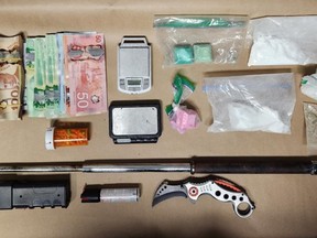 The OPP Haldimand Norfolk street crime unit seized drugs and weapons during a Tuesday (March 14) traffic stop.