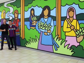 Slava Fedossenko and Lance Cardinal with the new mural at the Wetaskiwin Mall.
Christina Max