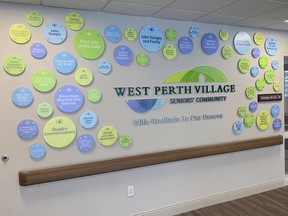 A colourful donor wall greets first-floor visitors at the newly-opened West Perth Village seniors community, located on the grounds of the Ritz Lutheran Villa in Mitchell. ANDY BADER/MITCHELL ADVOCATE