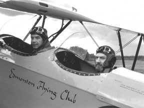 Wop May Chronicles 23 – It’s not year 2004, nor an RCMP Pilatus PC-12/45 aircraft. It is, however, June 1979, and Bob Horner (front) and Denny May in Edmonton Flying Club Fleet “Finch” open cockpit biplane they flew on a re-enactment of their fathers’ 1929 Mercy Flight from Edmonton’s Blatchford Field to Fort Vermilion to deliver vital diphtheria anti-toxin.