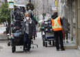 A production crew sets up a shot on Durham Street for Shoresy