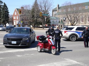 Greater Sudbury Police investigate a collision on Notre Dame Avenue involving a vehicle and a person on a scooter. The scooter operator was taken to hospital with non-life-threatening injuries.
