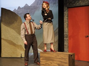 Actors Jake Petrie and Jessica Ducharme star in St. Marys Community Players' production of The 39 Steps running at the St. Marys Town Hall Theatre from April 27 to May 7. (Photo by Bruce Zinger)