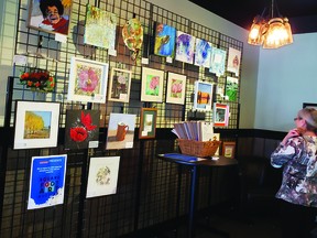The Square Foot Art display at Jef’s Cafe in Beaumont. (supplied)