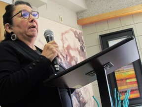 Indian Friendship Centre of Sault Ste. Marie executive director Cathy Syrette speaks during a news conference April 13 at the new live-in treatment program facility at 631 Second Line W. JEFFREY OUGLER/THE SAULT STAR/POSTMEDIA NETWORK