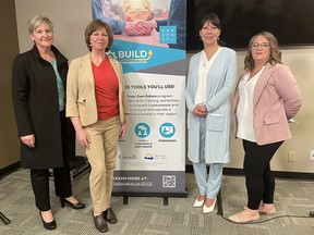 From left to right: Hubspace executive director Mary Mytting, Minister of Poverty Reduction and Social Development Sheila Malcolmson, Lheidli T'enneh Chief Dolleen Logan, and Nicole Bryant, CEO of the Northern Regional Construction Association.