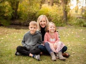 Laura McJannet-Brogan, centre, poses for a portrait with her children Luke and May on Saturday, Sept. 17, 2022. McJannet-BroganÕs new childrenÕs book is launching at Found on April 22. Photo Supplied