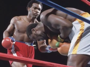 George Foreman demolishes Joe Frazier in January 1973 to win the heavyweight title.