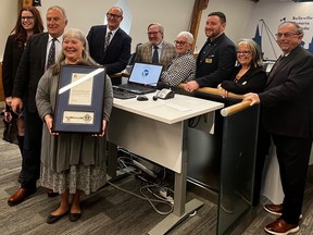 Belleville Chamber of Commerce Special Event Coordinator Susan Walsh poses with Mayor Neil Ellis and members of council after receiving a key to the city at Belleville City Council, March 27. PHOTO SUBMITTED