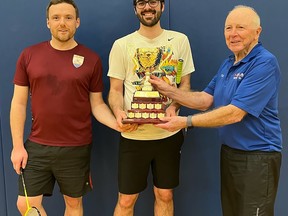 Garret Condon and Tevis Jebb won the Men's Doubles 'A' title during the recent Belleville Badminton Club championships. SUBMITTED PHOTO
