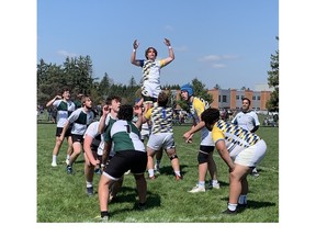 BCI wins a lineout on Thursday at Holy Trinity in an AABHN senior boys rugby game against SJC. Staff