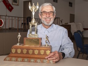 Ray Tucker of Brantford was presented The Expositor Trophy for Athlete of the Year at the Brantford Track and Field Club on Thursday April 13, 2023. Brian Thompson/Brantford Expositor/Postmedia Network