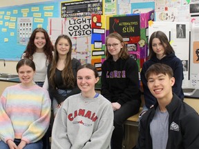 Students who are part of the Laurier Program at Brantford Collegiate Institute recently competed in their first science fair. Among the winners are: Allison Stavinitzky (front row, left), Gabby Petersen and Jack Tran. In the back row are Maggie Blevins (left), Hannah Kelly, Lillian Howard and Emma Greig. MICHELLE RUBY
