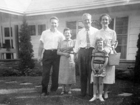 Yetta Tyshler is the short woman at left; Meyer Tyshler is at right. The photo was taken at their Elizabeth Street home in the latter 1950s.