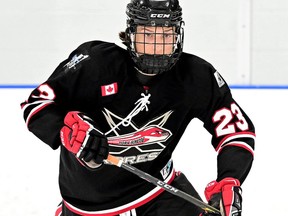 Forward Ryan Brown of the York-Simcoe U16 Express was a first-round pick by the Sarnia Sting in the 2023 Ontario Hockey League draft. (Dan Hickling/OHL Images)