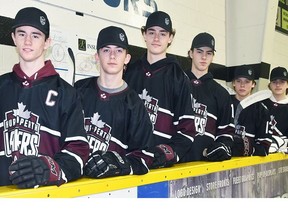 An unprecedented six members of the U16AAA Huron-Perth Lakers were selected during the 2023 Ontario Hockey League (OHL) draft April 21-22: Carson Harmer (left) of Mitchell, 44th to Saginaw; Teague Vader of Gowanstown, 92nd to Barrie; Zach Houben of north of Sebringville, 102nd to Ottawa; Jordan Visneskie of Mitchell, 110th to Erie; Hayden Barch of Grand Bend, 256th to Saginaw, and Aidan Hill of Stratford, 242nd to Ottawa. (ANDY BADER/Postmedia Network)