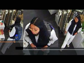 Kingston Police are searching for this woman in relation to a case of shoplifting from a downtown store on April 18, 2023.