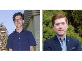 Western University professor Cody Groat, left, and former federal NDP candidate Matthew Chambers are vying for the party's nomination in a riding Dave MacKenzie held for the Conservatives from 2004 until January.  (Picture file)