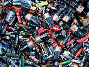 Batteries in a bin at a recycling centre. (file photo)