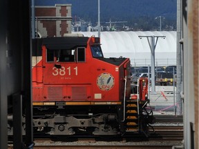 CN Trains near Metro Port Vancouver, in Vancouver, BC., on April 27, 2023.