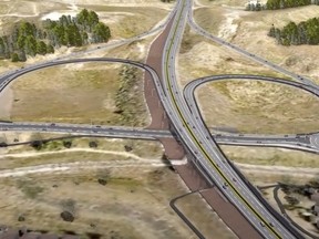 A digital representation of the new Highway 1A and 22 interchange, anticipated to start construction in May 2023. Photo courtesy Town of Cochrane.