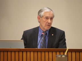 Crispin Colvin, vice-president of the Ontario Federation of Agriculture, speaks Wednesday at Lambton County council.