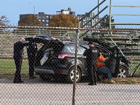 A Highway Traffic Act charge has been dropped against a Sarnia man who crashed into a fence and a set of bleachers at Norm Perry Park on Oct. 26, 2022. (Greg Grimes Photo)