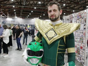 London's Tyler Stewart, decked out as Mighy Morphin Power Rangers' Green Ranger, was on hand to raise awareness of mental heath and suicide issues as a guest cosplayer at the Sarnia Pop Culture Show at Point Edward Arena Sunday. Jason David Frank, who played the original Green Ranger in the 1990s TV show, died by suicide late last year. (Tyler Kula/ The Observer)