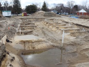 The foundation of an affordable housing expansion project at Maxwell Park Place in Sarnia is shown in this file photo. (The Observer)