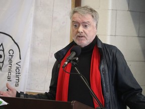 Sarnia Mayor Mike Bradley speaks during Friday evening's National Day of Mourning ceremony held at Sarnia's Clifford Hansen Fire Station.  Paul Morden/The Observer