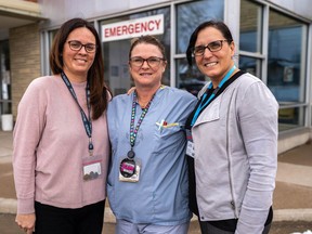 Members of the DREAM team at Norfolk General Hospital, which strives to keep dementia patients out of the emergency room by connecting them with more appropriate care, include Stephanie Saur, left, a psychogeriatric resource consultant, nurse Loralie Ferreira, and Maria Leitao, First Link Care Navigator with the Alzheimer Society.