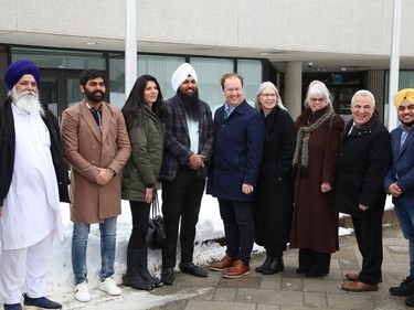 The Nishan Sahib Sikh flag was raised at a ceremony marking Sikh Heritage Month at Tom Davies Square in Sudbury, Ont. on Monday April 3, 2023. John Lappa/Sudbury Star/Postmedia Network