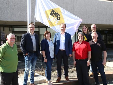 A flag raising ceremony was held to mark Dig Safe Month at Tom Davies Square in Sudbury, Ont. on Thursday April 13, 2023. ÒDig Safe Month is an initiative of the Ontario Regional Common Ground Alliance (ORCGA). It takes place annually in April, the unofficial start of the construction season,Ó said a release issued by the city. ÒThe City of Greater Sudbury is a proud partner of the ORCGA and is committed to increasing awareness of safe dig practices among residents and businesses alike.Ó John Lappa/Sudbury Star/Postmedia Network