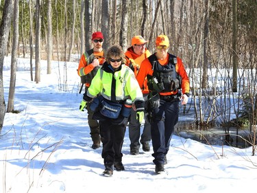 Members of the Greater Sudbury Police and North Shore Search and Rescue take part in training scenarios at Kivi Park in Sudbury, Ont. on Friday April 14, 2023. John Lappa/Sudbury Star/Postmedia Network