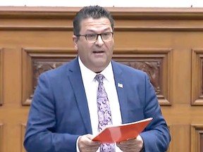 New Democrat MPP Guy Bourgouin, who represents the Mushkegowuk-James Bay riding, seen here speaking in the provincial legislature last week, called on the provincial government to "ensure pre-informed consent for equal opportunity and collaboration at the decision-making level going forward with all First Nations."

Screenshot/YouTube