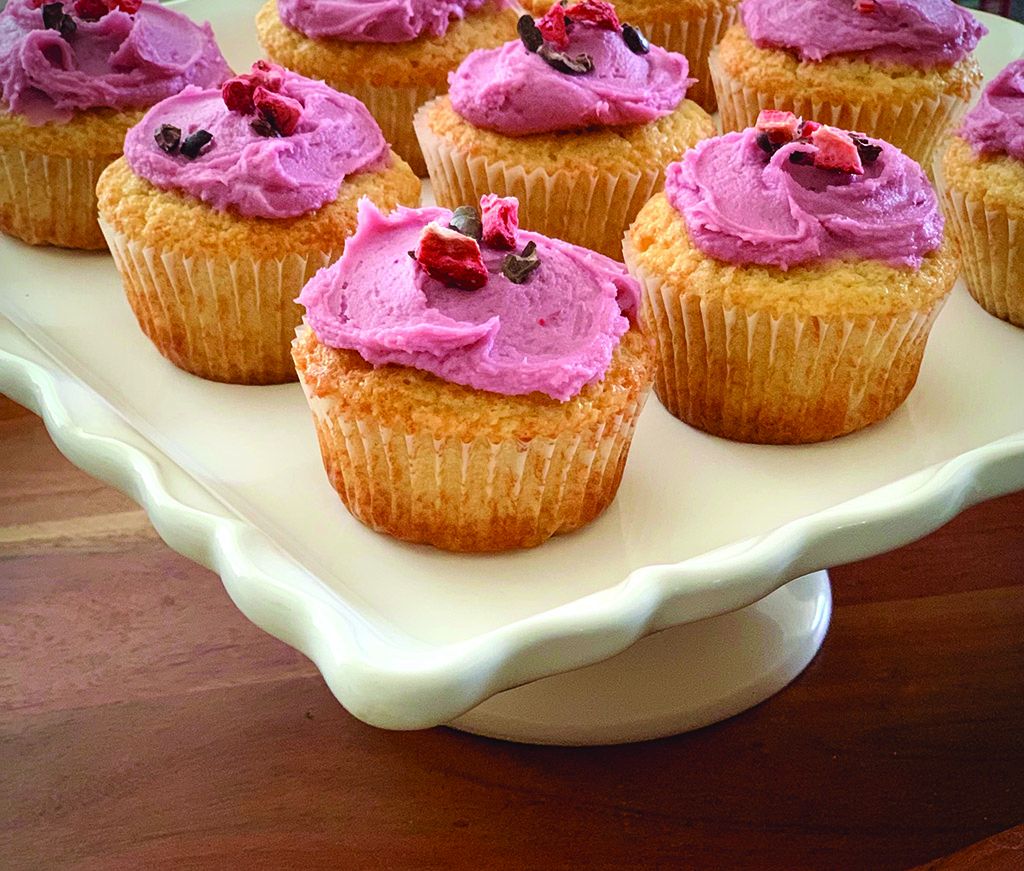 Stacy s Kitchen Vanilla Cupcakes with fresh blackberry icing La