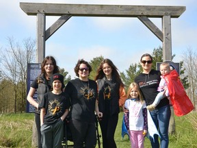 Members of last year's top fundraising team for the Stratford-Perth MS Walk, Duck MS, and local MS Walk organizer Lindsey Martchenko and her two youngest fundraisers -- Izzy and Emma Martchenko -- are encouraging locals to donate to or participate in this year's fundraising walk which will be held at the Stratford Perth Museum May 28 beginning at noon. Pictured from left are Calista, Boston, Lindsay and Raylynn Bambrough, and Izzy, Lindsey and Emma Martchenko. The Martchenkos are members of the Superheroes MS fundraising team. (Galen Simmons/The Beacon Herald)