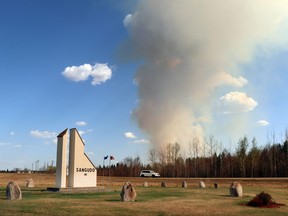 Smoke was visible over Sangudo Thursday afternoon.