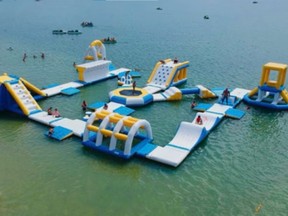 Aqua City, an inflatable water park, is being proposed off the shore of Erieau Beach in Chatham-Kent. (Facebook/Screenshot)