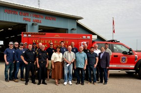 Members of the Perth East Fire Department and members of both Perth East and Perth South councils celebrated the delivery of a brand-new rescue fire truck at the Sebringville fire station Friday morning.  Galen Simmons/The Beacon Herald/Postmedia Network