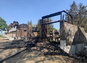 Brantford firefighters remain at the scene of a multi-townhouse fire on Monday morning (May 15).  The fire, which began shortly after midnight, destroyed several townhouses under construction on Birkett Lane.