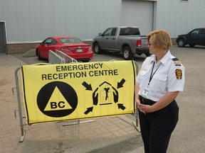 Tanya Spooner, manager of emergency programs for the City of Prince George, stands in front of the Emergency Reception Centre at Kin 1 Arena.