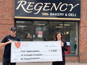 Regency Bakery makes donation to St. Joseph's Continuing Care Centre.