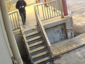 Kingston Police are asking for the public's help in locating a suspect involved in an alleged break and enter at a business in the area of Sir John A. Macdonald Boulevard and Princess Street on May 8.