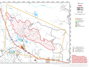 The Whitecourt Forest Area wildfire near Fox Creek is now 46,915 hectares in size and 4.5 kilometres out of the Town of Fox Creek.