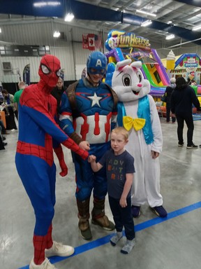 Cameron Barfoot, 6, of Port Elgin got up-close-and-personal with some super heroes during the Hello Summer Expo hosted by the Rotary Club of Port Elgin May 20-21 at The Plex.